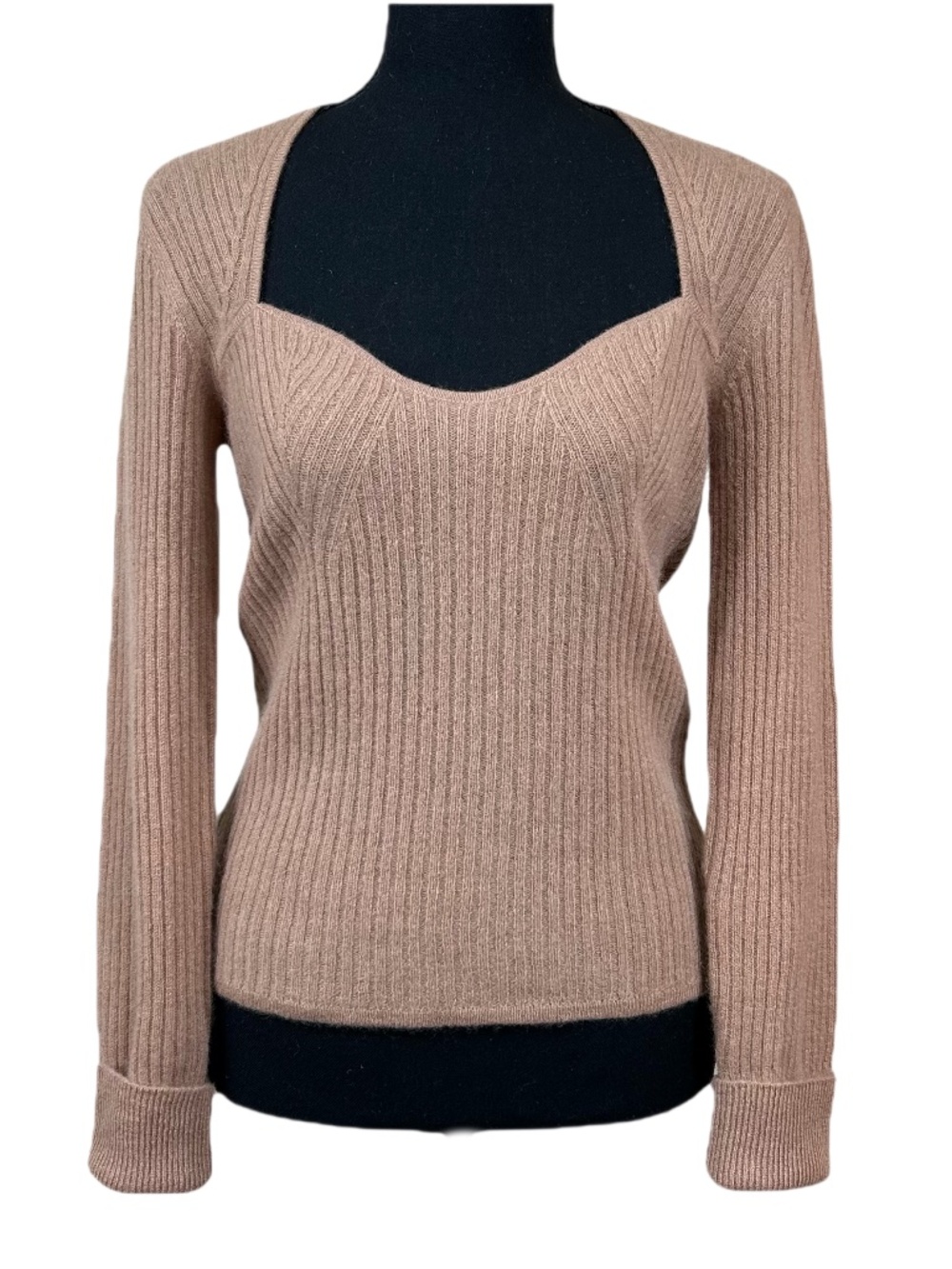 Aqua Cashmere Camel Ribbed Knit Pullover Sweater Size L